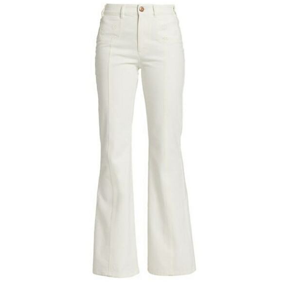 See By Chloe White Flare Bootcut Cotton Trouser Pants Size 2 - Picture 2 of 14